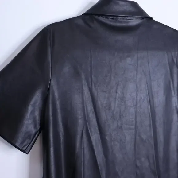 TUCKERNUCK NWT Leather Violetta Shirt Dress Black Short Sleeves Women's M - Picture 6 of 13